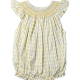 French Blue Petite Flowers Smocked Angel Sleeve Bubble