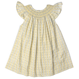 French Blue Petite Flowers Smocked Angel Sleeve Dress