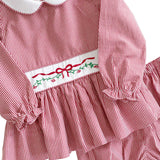 Holiday Embroidery Garnet Gingham Bloomer Set With Sash