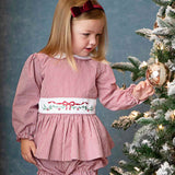 Holiday Embroidery Garnet Gingham Bloomer Set With Sash