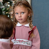 Holiday Embroidery Garnet Gingham Dress With Sash