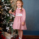 Holiday Embroidery Garnet Gingham Dress With Sash