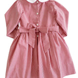 Holiday Embroidery Garnet Gingham Dress With Sash