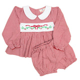 Holiday Embroidery Garnet Gingham Bloomer Set With Sash