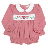 Holiday Embroidery Garnet Gingham Bloomer Set With Sash