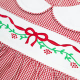 Holiday Embroidery Garnet Gingham Bloomer Set With Sash
