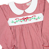 Holiday Embroidery Garnet Gingham Bloomer Set With Sash