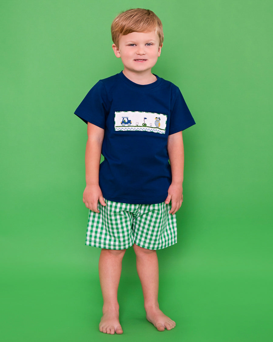 Golf Smocked Green Checked Shorts Set