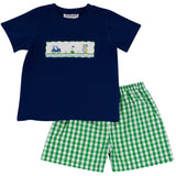 Golf Smocked Green Checked Shorts Set