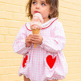 Heart Pockets Pink Gingham Knit Bubble