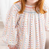 Vintage Smocked Heart Striped Dress