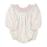 Vintage Smocked Heart Striped Bubble