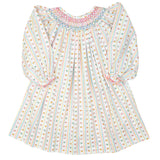 Vintage Smocked Heart Striped Dress
