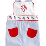 Patriotic Embroidered Shortall with Red Pockets