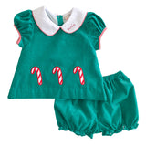 Candy Cane Applique Corduroy Bloomer Set