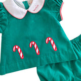 Candy Cane Applique Corduroy Bloomer Set