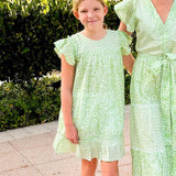 Green Angel Sleeve Tilda Dress