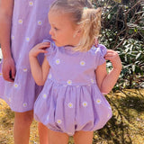 Lavender Daisy Embroidered Gingham Bubble