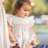 Pink Scalloped Flowers Smocked Bubble