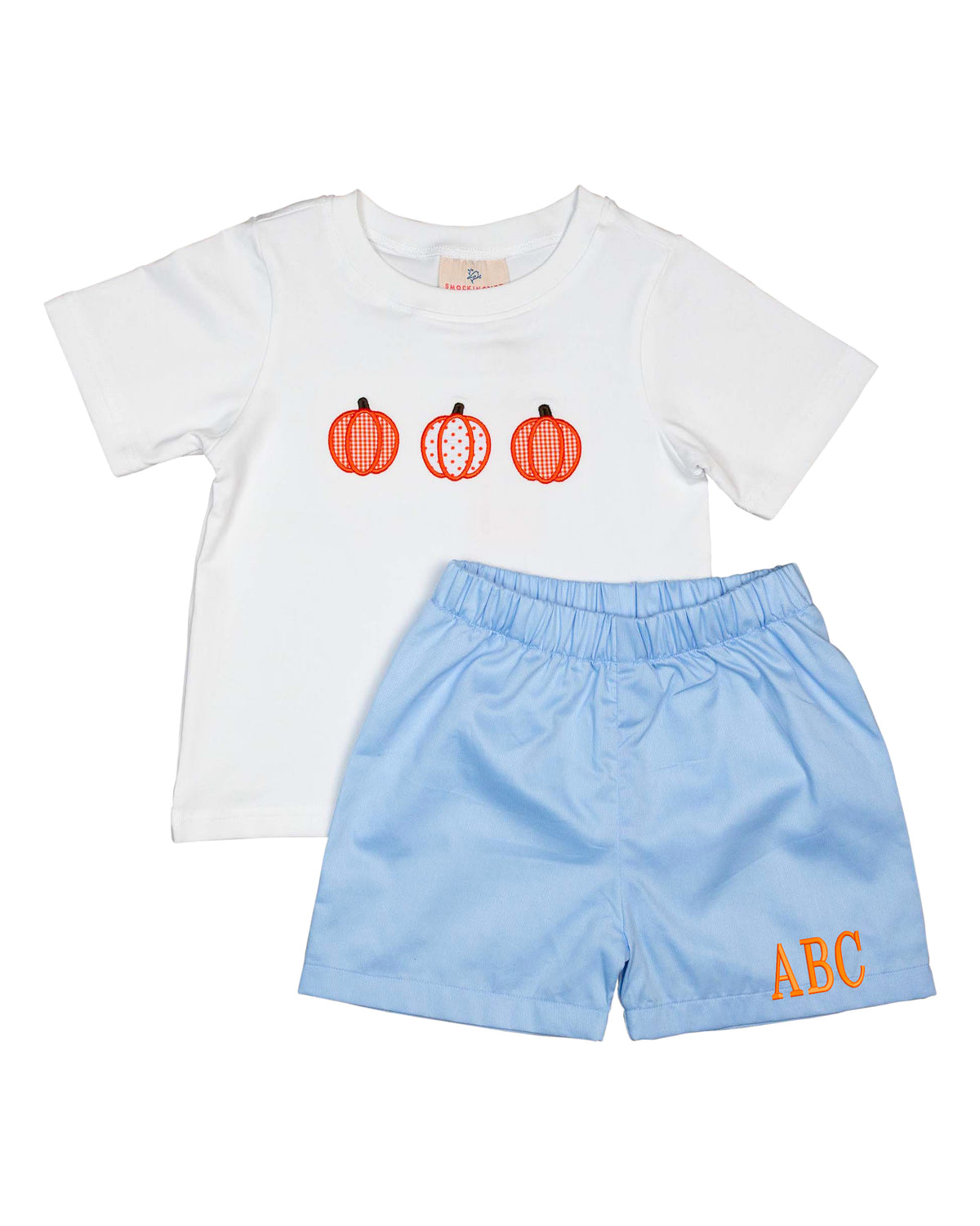 Pumpkin Applique Blue Polka Dot Shorts Set-FINAL SALE