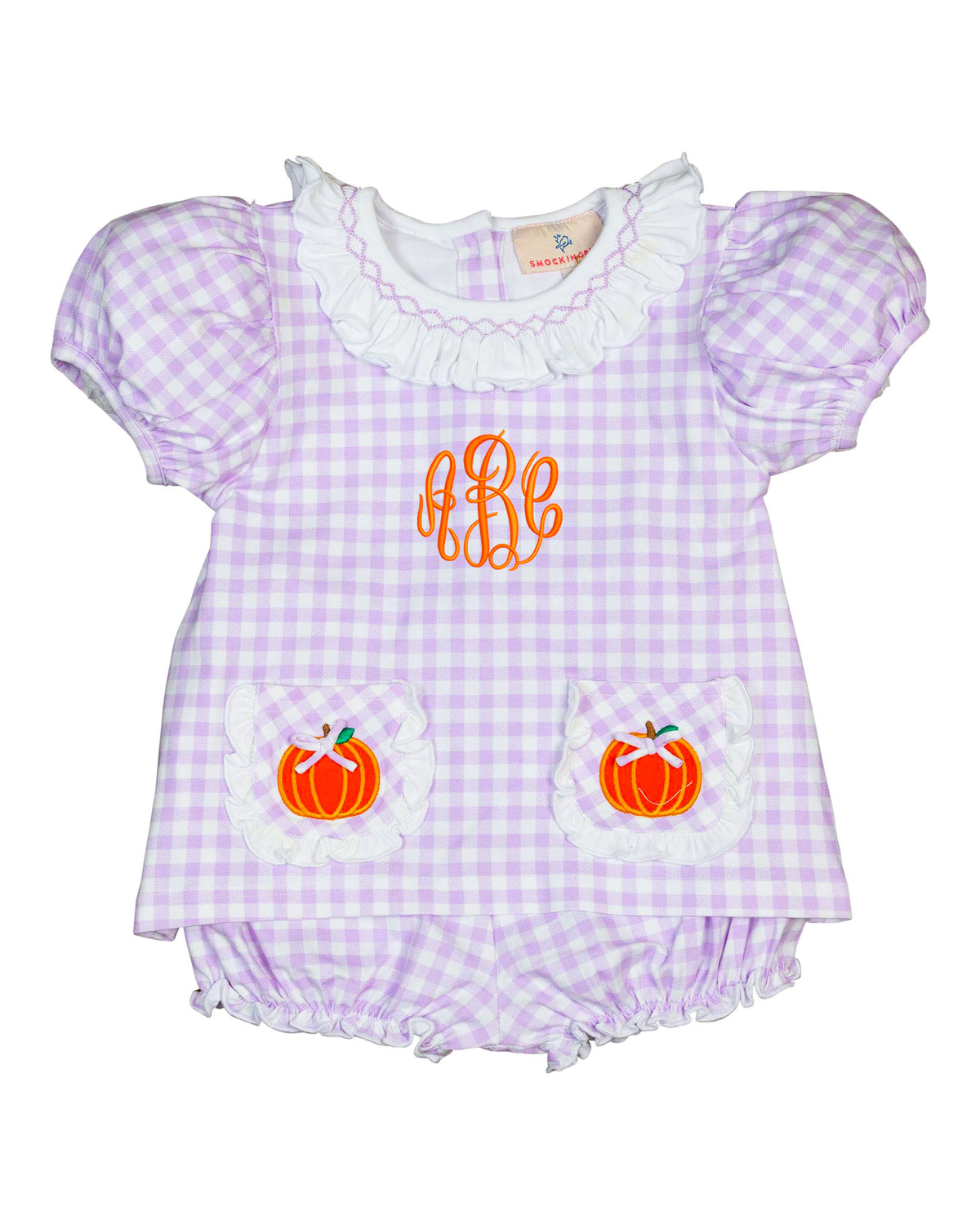 Pumpkin Applique Lavender Check Knit Bloomer Set-FINAL SALE