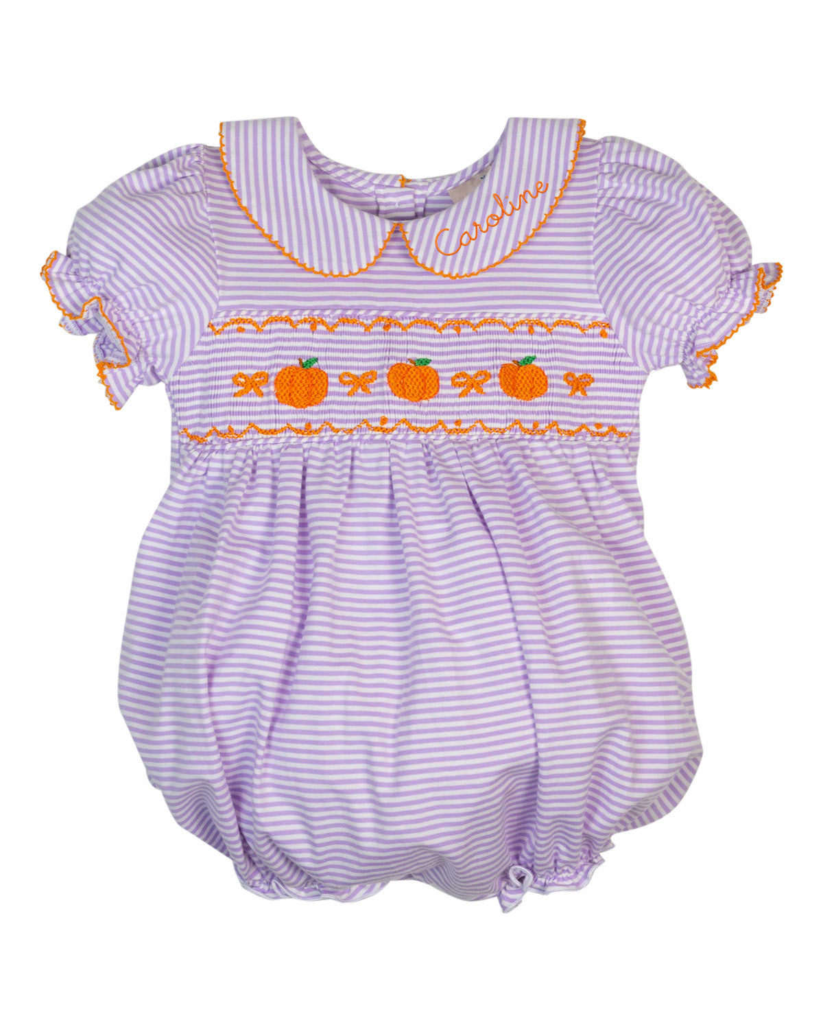 Pumpkins Smocked Purple Striped Knit Girl Bubble