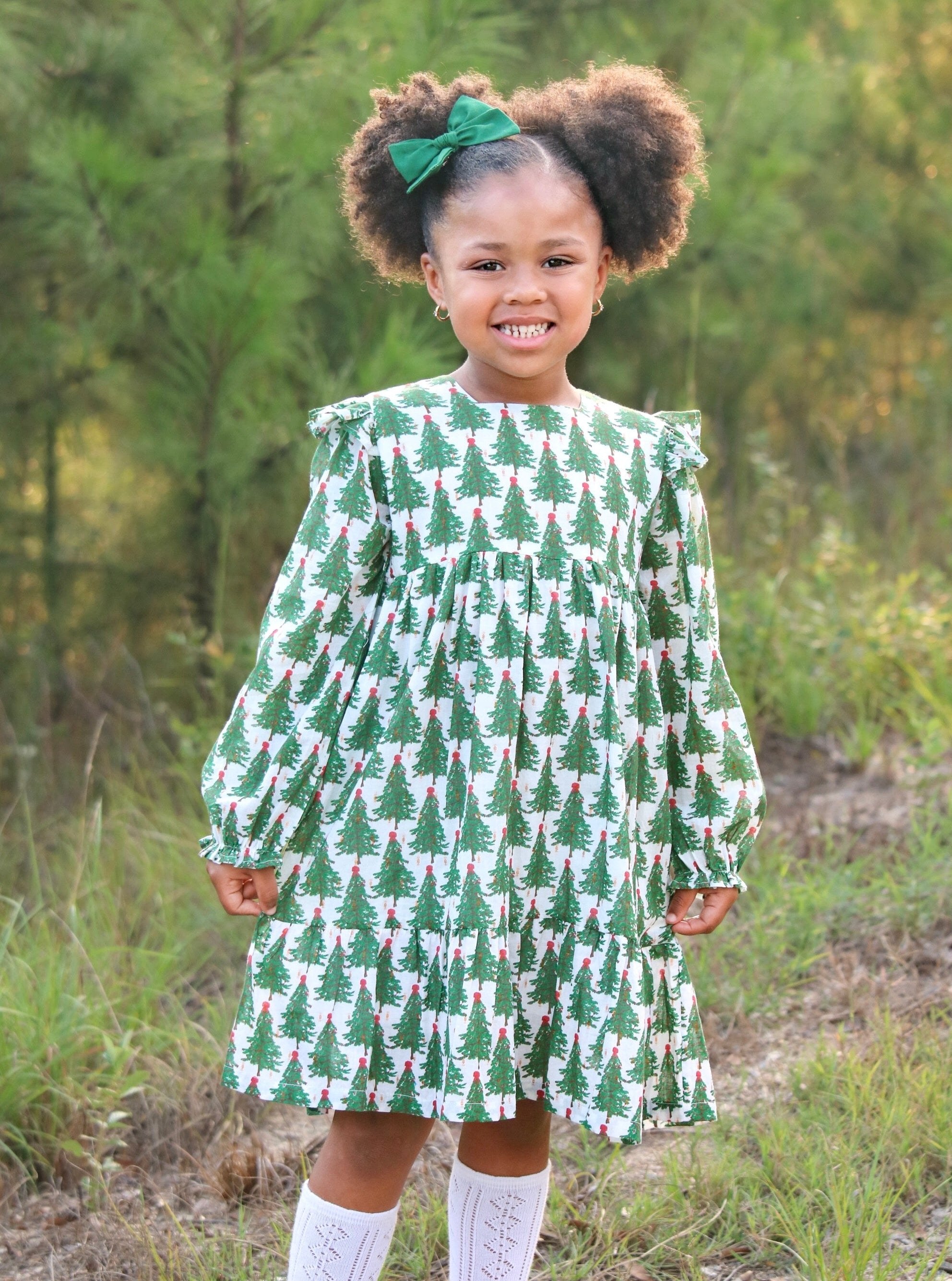 Christmas Tree Print Dress Smockingbird