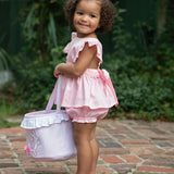 Bunny Applique Blue Seersucker Easter Basket