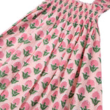 Pink Peony Block Print Angel Sleeve Dress