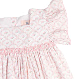 Pink Scalloped Flowers Smocked Bubble