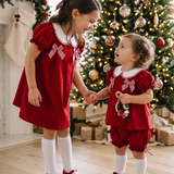 Crimson Bow Knit Bloomer Set