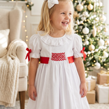 Red Smocked Clara Dress with Sash