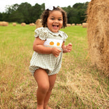 Pumpkin Smocked Plaid Girl Bubble