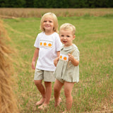 Pumpkin Smocked Plaid Shorts Set