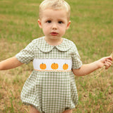 Pumpkin Smocked Plaid Boy Bubble