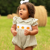 Pumpkin Smocked Plaid Girl Bubble