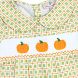 Pumpkin Smocked Plaid Boy Bubble