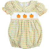 Pumpkin Smocked Plaid Girl Bubble