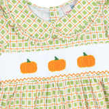Pumpkin Smocked Plaid Girl Bubble