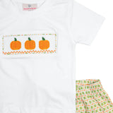 Pumpkin Smocked Plaid Shorts Set