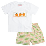 Pumpkin Smocked Plaid Shorts Set