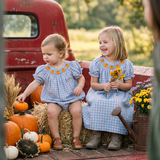Pumpkin Plaid Smocked Bishop Dress