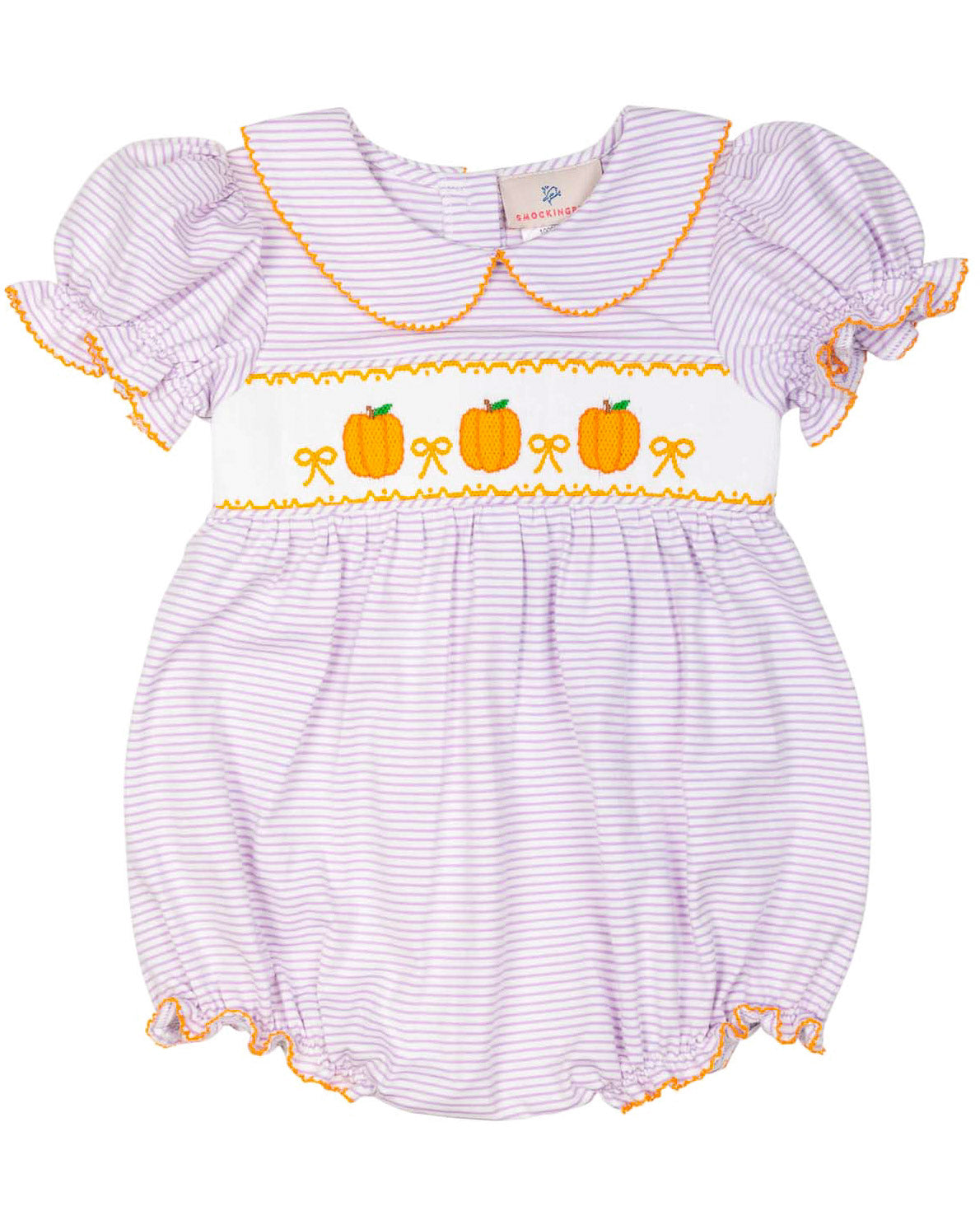 Pumpkins Smocked Purple Striped Knit Girl Bubble