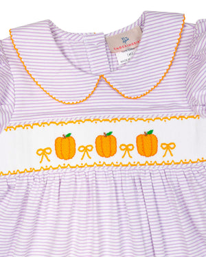 Pumpkins Smocked Purple Striped Knit Girl Bubble