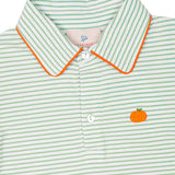 Pumpkin Embroidered Green Striped Knit Polo