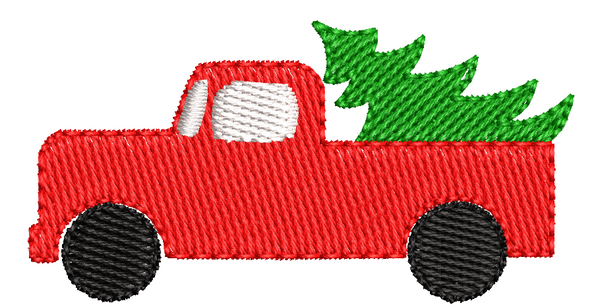 Red truck with tree