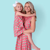 Pink and Green Shell Print Girls Dress