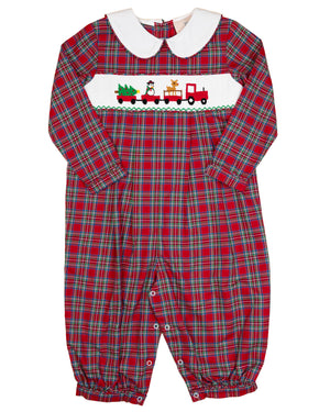 Holiday Train Smocked Red Tartan Longall