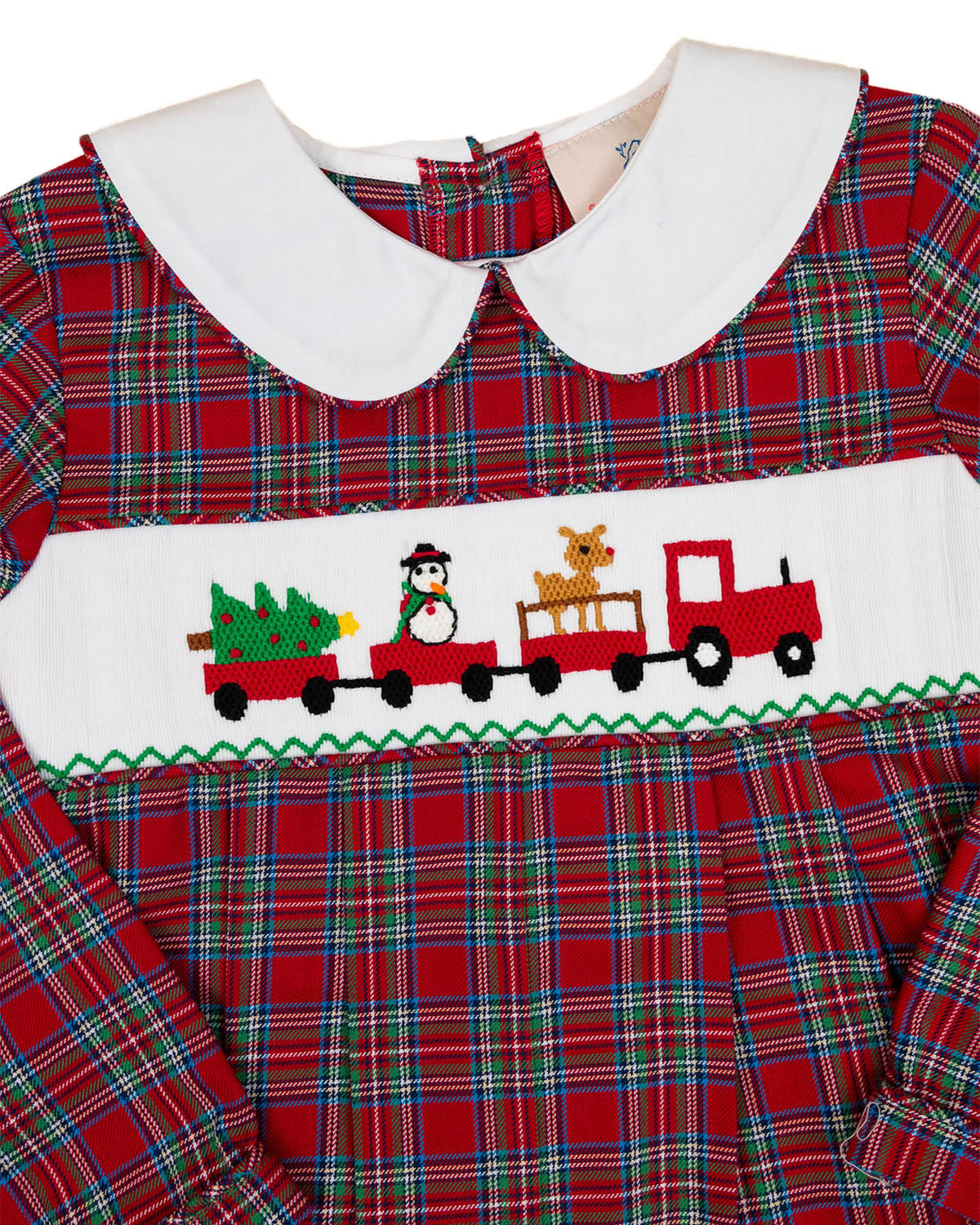 Holiday Train Smocked Red Tartan Longall