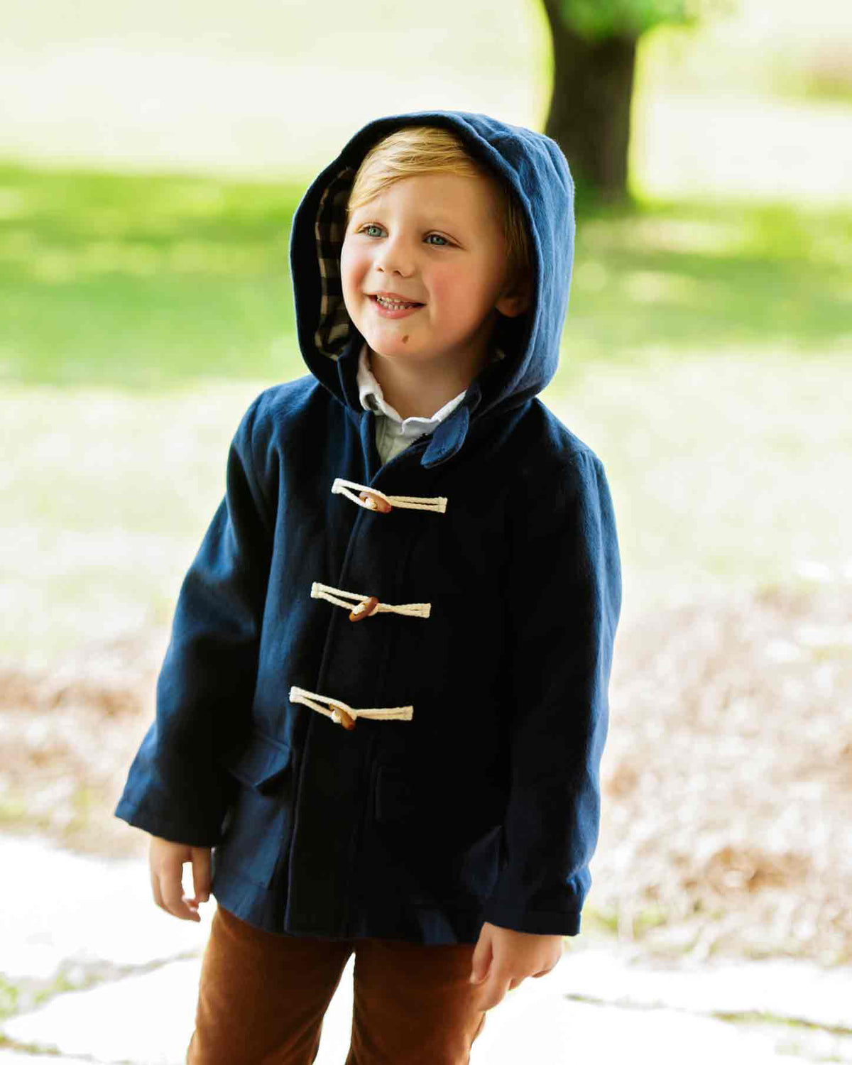 Navy Hooded Coat with Toggle Buttons
